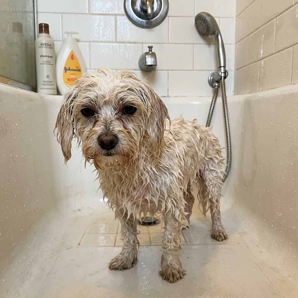 Wet dog before